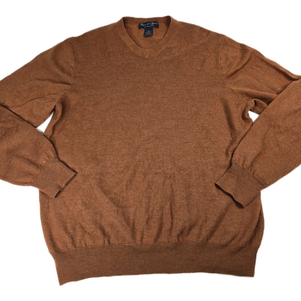 DAVIS & SQUIRE Brown 100% Merino Wool V-Neck Sweater Size XL RN 75343